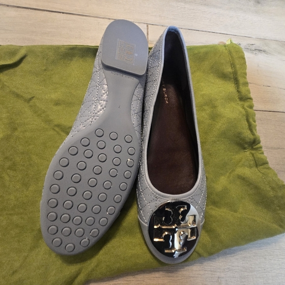 Tory Burch Claire Cap-Toe Quilted Ballet – Dew Blue/Gold/Silver – Size 7 - Picture 4 of 8